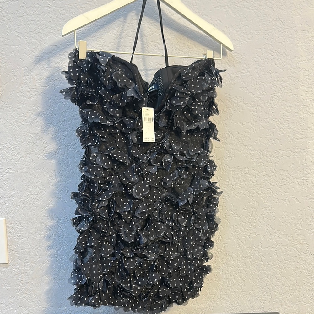Anthropologie Black Strapless Dress with White Polka Dots
